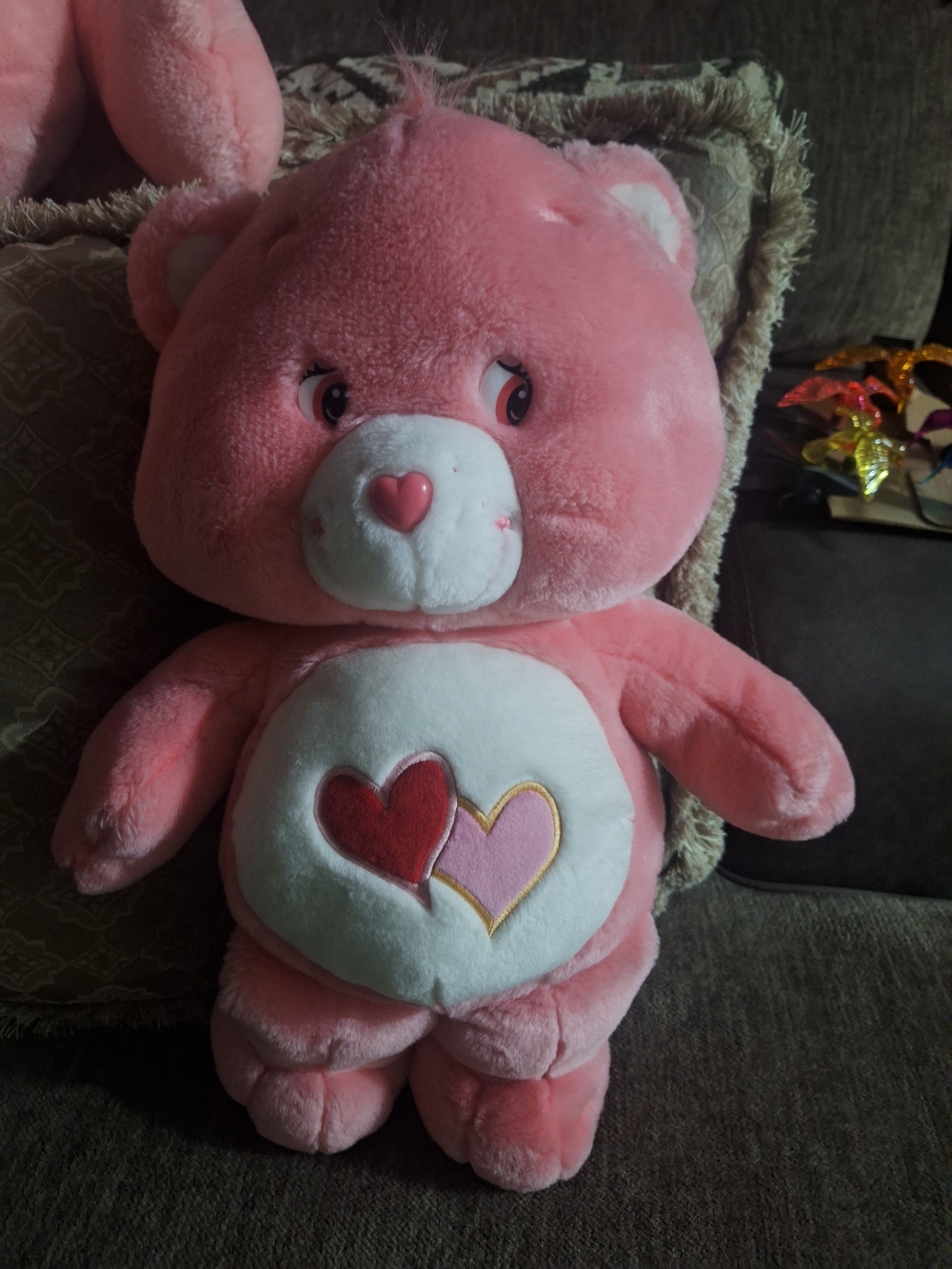 Care Bears Pink Heart Plush Lovey - Twin Heart Belly Badge.20 Inches